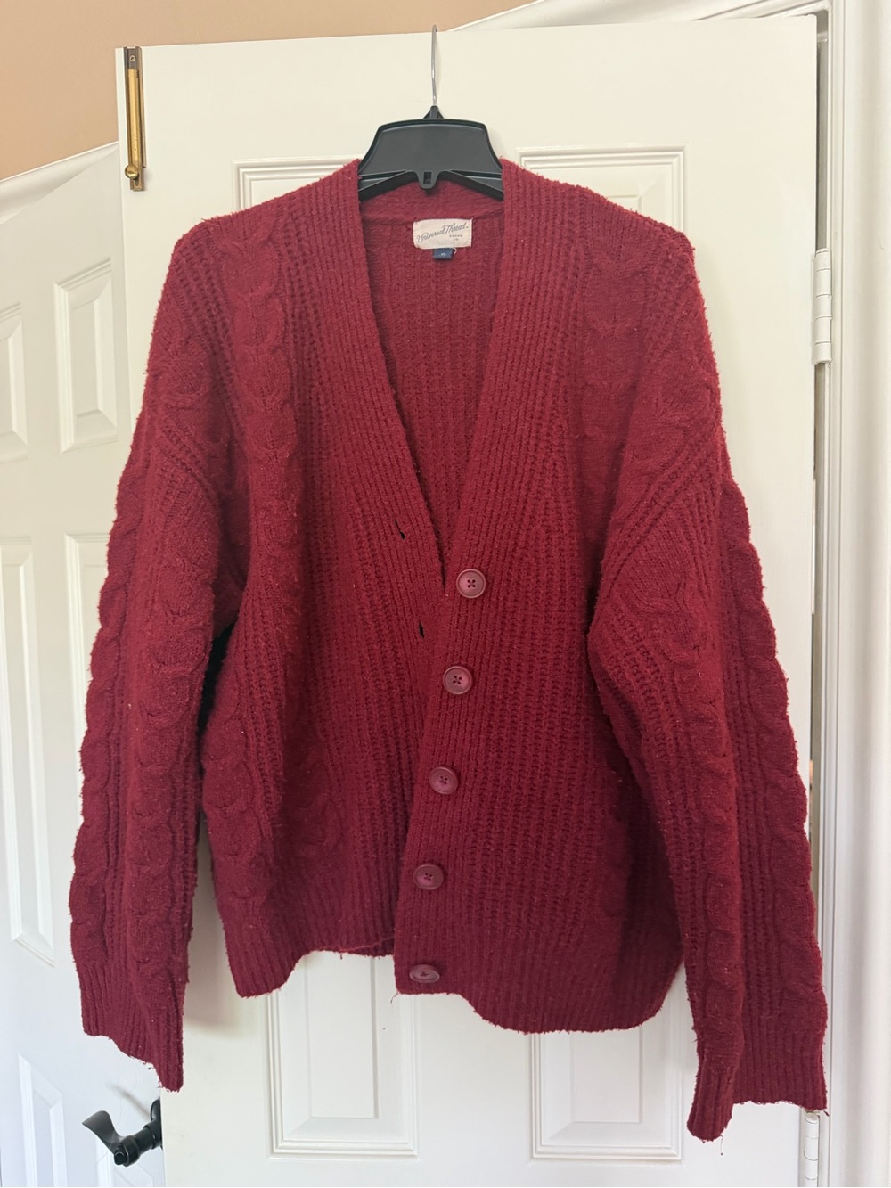 Universal Thread Maroon Cable Knit Button-Front Cardigan
